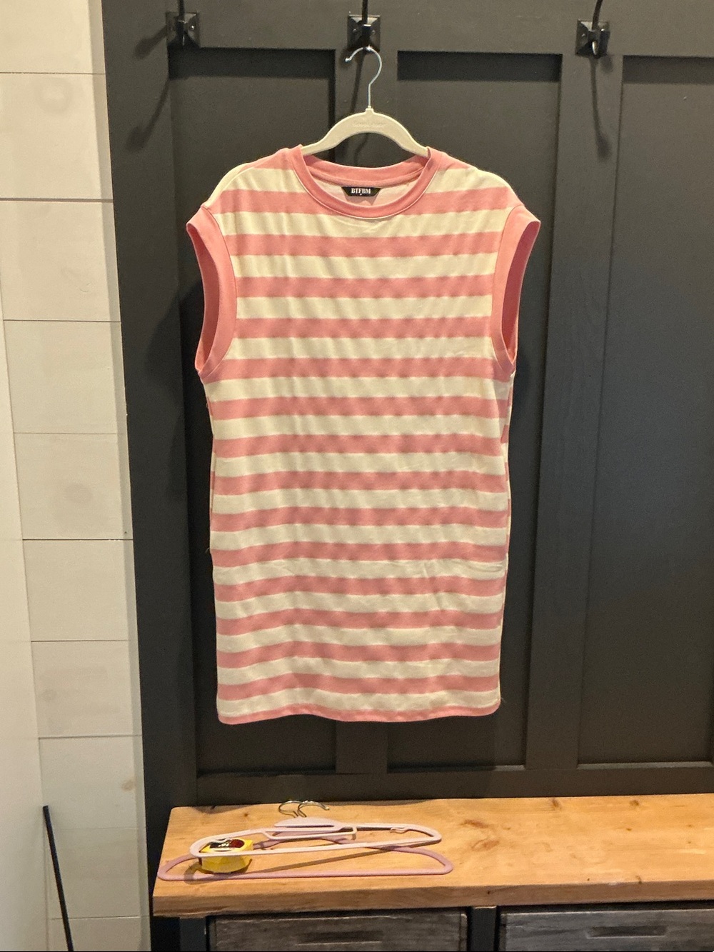 Sleeveless Pink & White Striped Knit Mini Dress